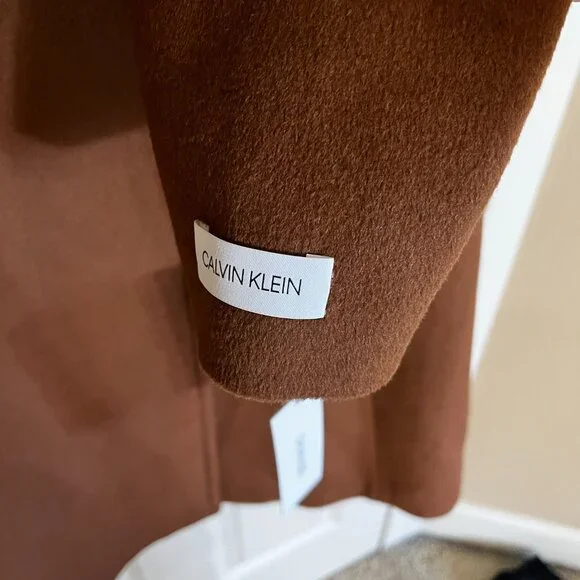 NWT Calvin Klein Asymmetrical Stand Collar Wool-Blend Coat Spice